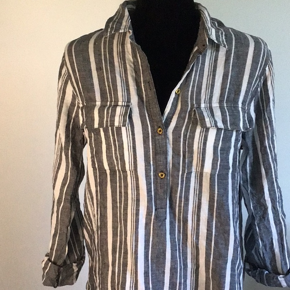 Ellen Tracy Linen Striped  Shirt